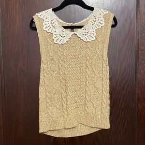 NWT Anthropologie Peter Pan Collar Cable Knit Sweater Vest